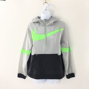 Nike Boys Crossover Jacket Nylon Gray Black Neon Geen Lightweight Pockets Sz XL